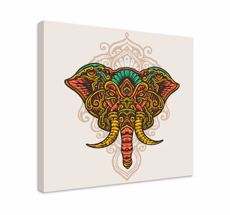 Moniväriset intialaiset mandala-elefantit elefantti canvas - Tenstickers