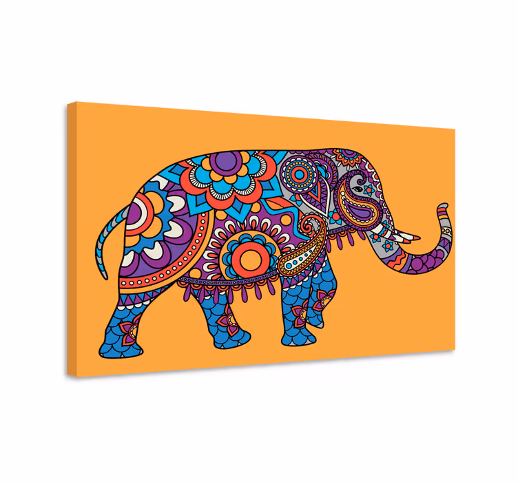 Monivärisiä mandala-norsuja kävelemässä elefantti canvas - Tenstickers