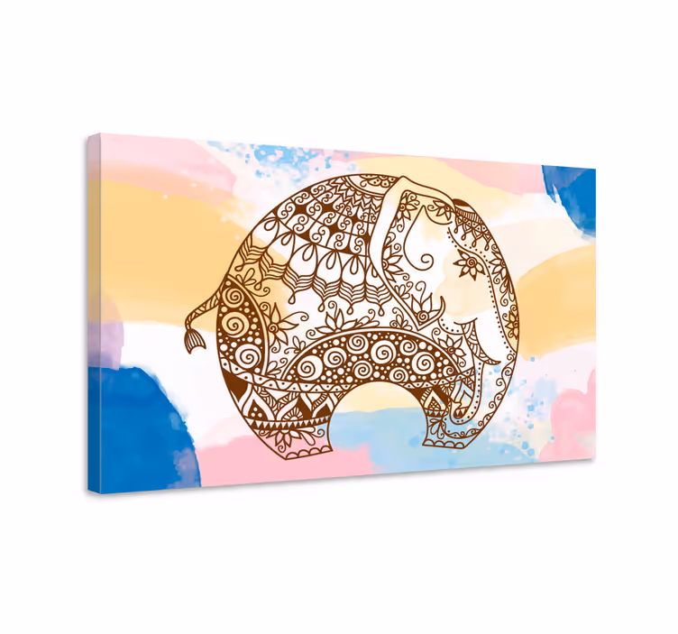 Monivärinen kukka mandala norsuja elefantti canvas - Tenstickers