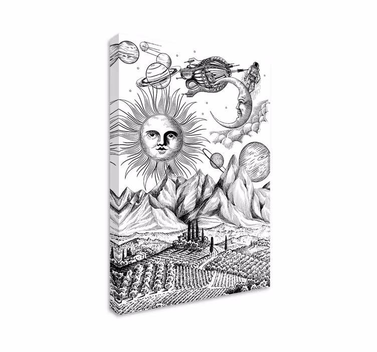 Aurinko ja planeetat abstrakti canvas taulu - Tenstickers