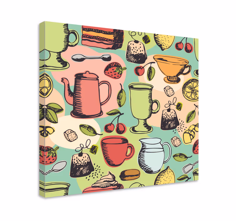 Värikkäät keittiöastiat hedelmä canvas taulu - Tenstickers