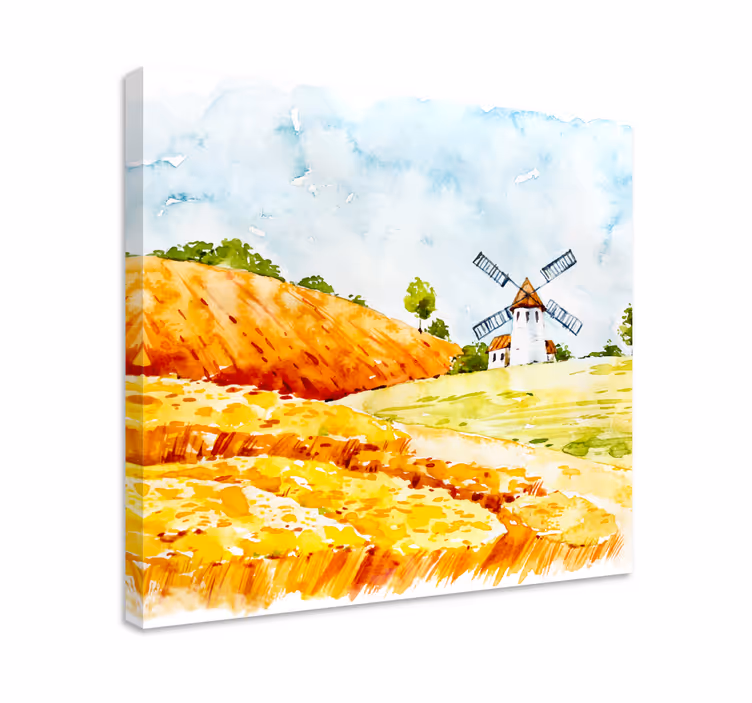Tuulimylly pelloilla maisema canvas taulu - Tenstickers