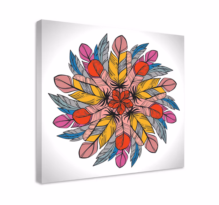 Värikäs höyhenmandala koriste canvas taulu - Tenstickers