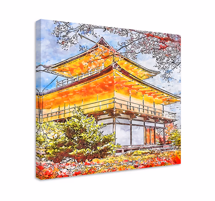 Japanilaiset kukkivat puut kaupunki canvas - Tenstickers