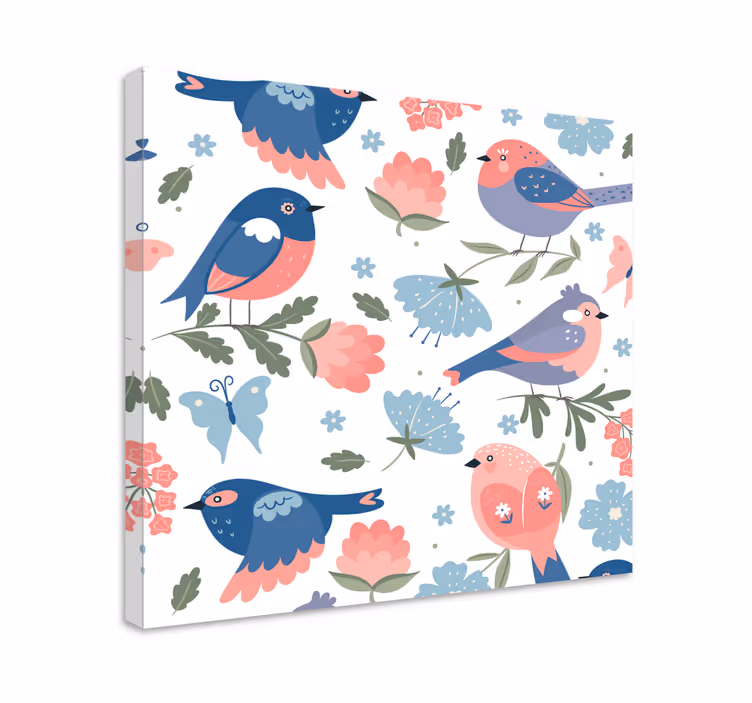 Sininen lintujen kuvio lintu canvas - Tenstickers