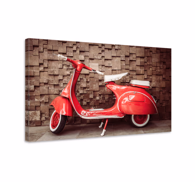 Punainen moottoripyörä vintage canvas - Tenstickers