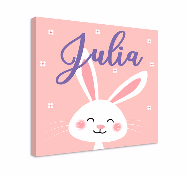 Vaaleanpunainen tausta pupu lasten canvas - Tenstickers