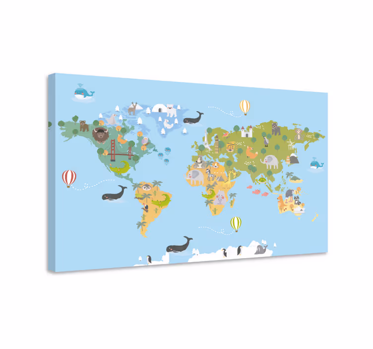 Lasten kartta maailmankartta canvas - Tenstickers