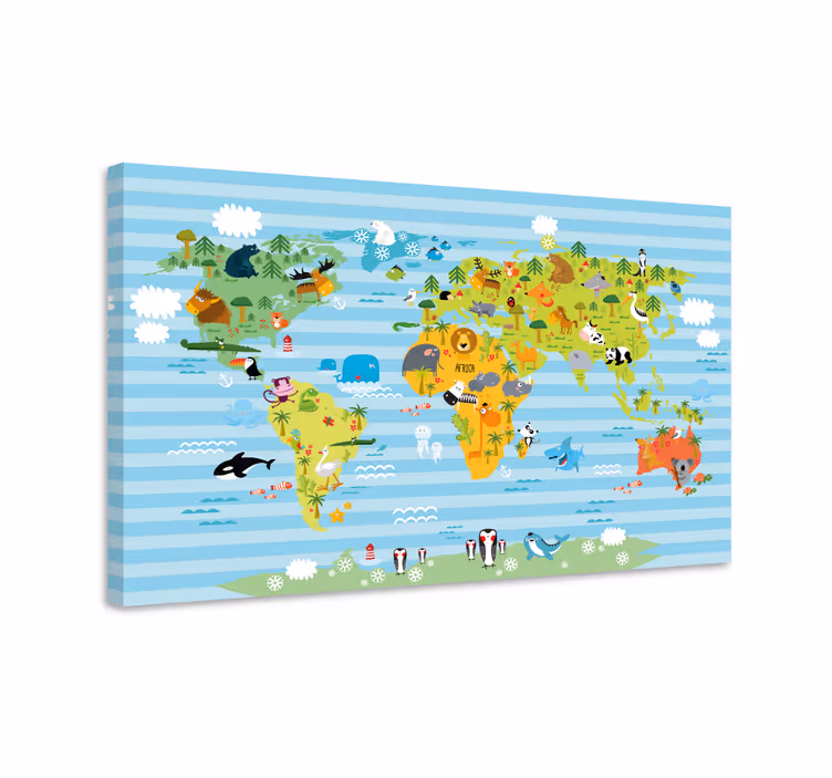 Eläimet maailmankartta canvas - Tenstickers