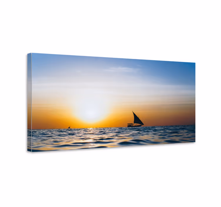 Purjehtimassa auringonlaskun aikaan maisema canvas taulu - Tenstickers