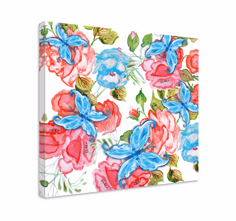 Kukkakimppu perhosilla canvas-taulu - Tenstickers