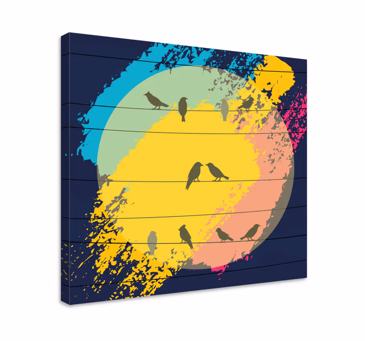 Retro ympyrän siluetteja lintu canvas taulu - Tenstickers