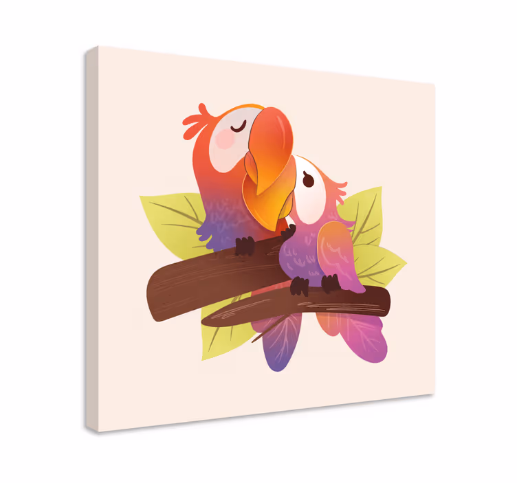 Rakkaat papukaijat halauksessa kissa canvas - Tenstickers