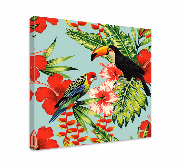 Trooppiset punaiset kukat lintu canvas - Tenstickers