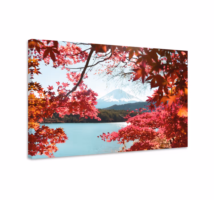 Fuji vuori kehystetty kukka ja kasvi canvas taulu - Tenstickers