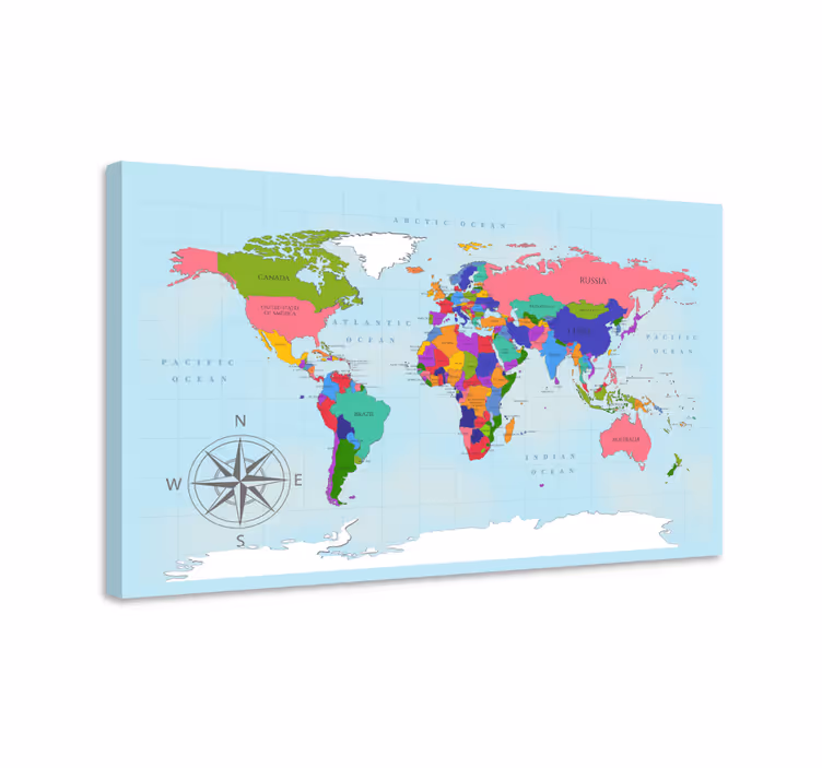Sininen maailmankartta maailmankartta canvas - Tenstickers