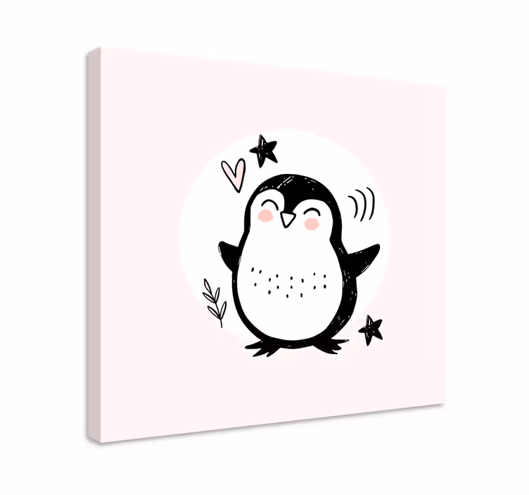 Söpö piirretty vauva pingviini doodle lasten canvas - Tenstickers