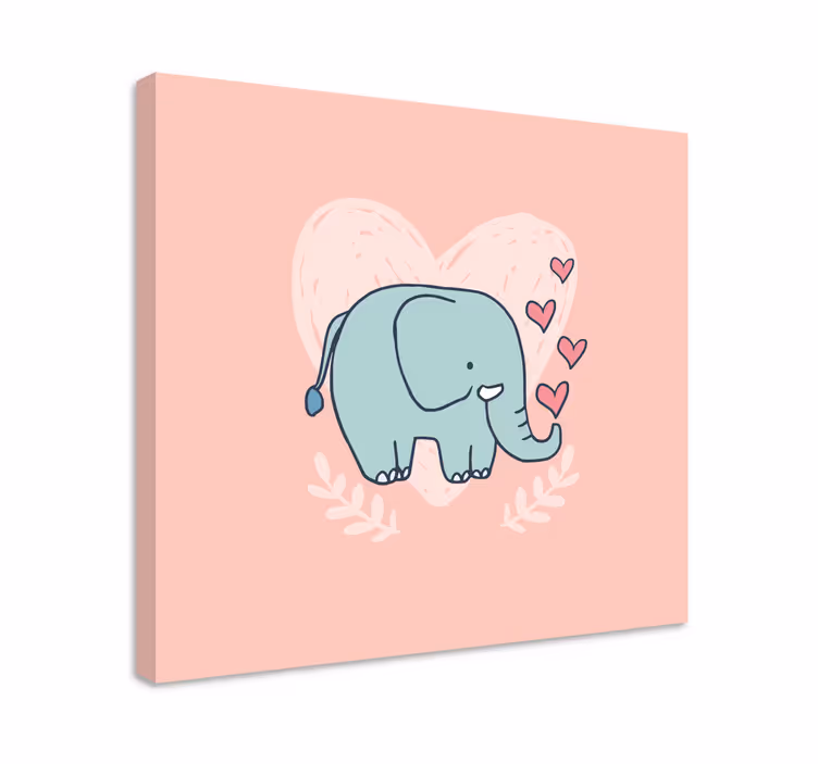 Söpö norsu puhaltaa sydämiä kuonosta lasten canvas - Tenstickers