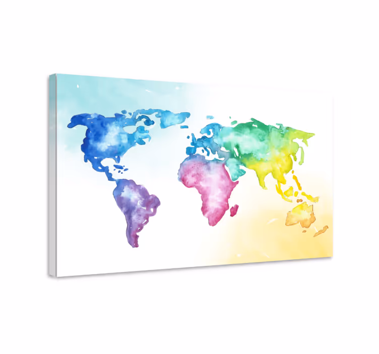 Värikäs kaltevuus maailmankartta canvas - Tenstickers