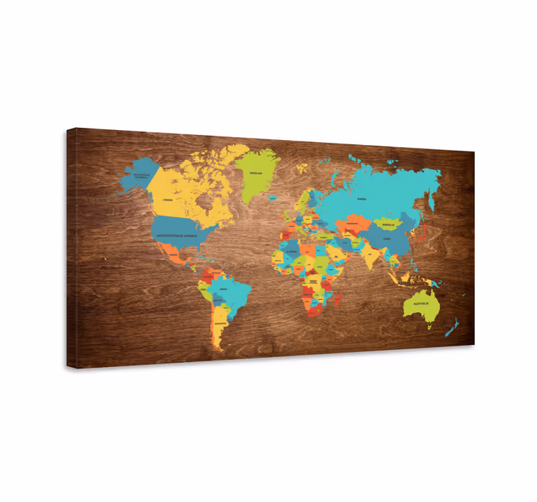 Puun rakenne maailmankartta canvas - Tenstickers