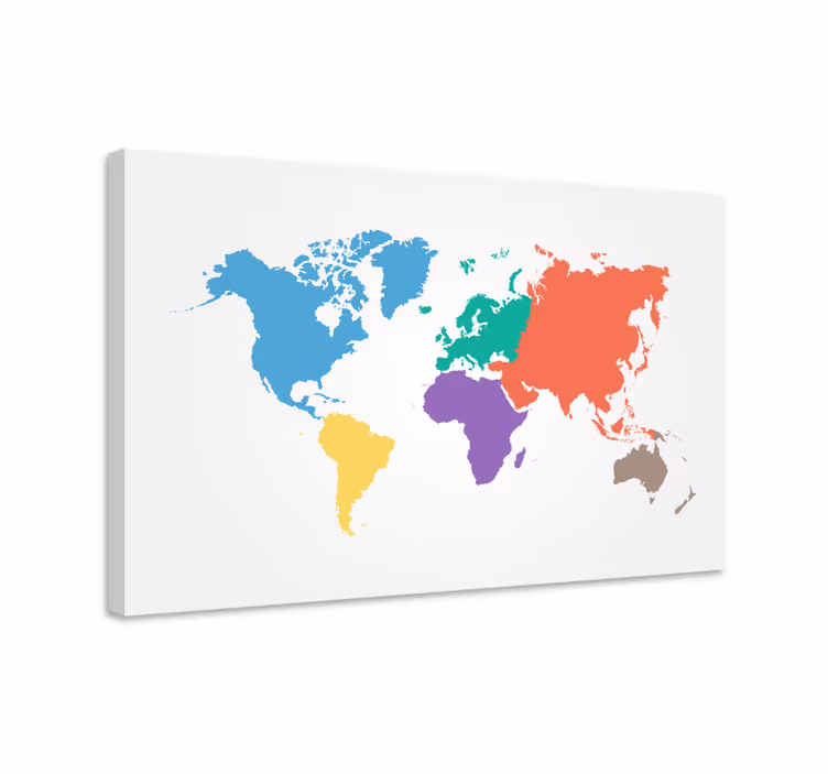Värillinen maanosa maailmankartta canvas - Tenstickers