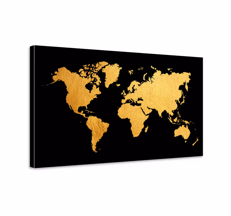 Musta ja kulta maailmankartta canvas - Tenstickers