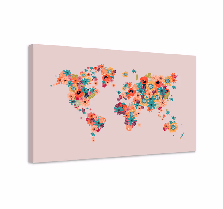 Kukkamaailmankartta canvas taulu - Tenstickers