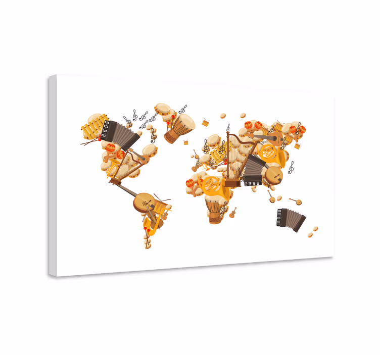 Musiikki-instrumentti maailmankartta canvas - Tenstickers