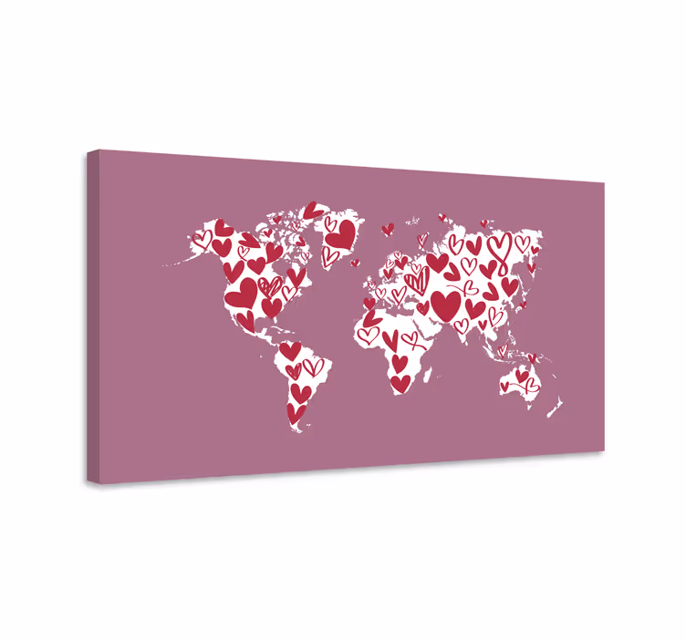 Maailmankartta sydämet canvas taulu - Tenstickers