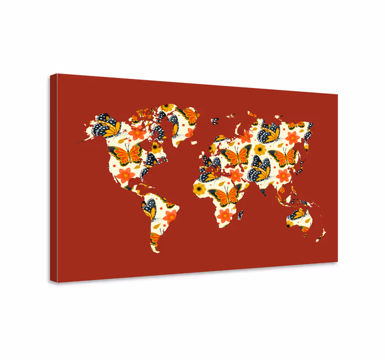 Värikäs kukkakuvioinen maailmankartta canvas taulu - Tenstickers