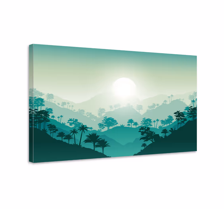 Sumuinen vuoristoaamu maisema canvas taulu - Tenstickers