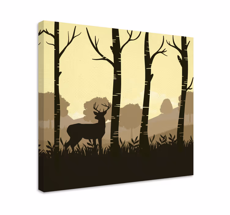 Peura canvas taulu puiden keskellä silhouetissa - Tenstickers