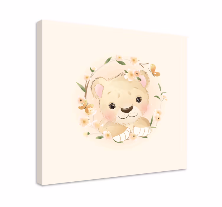 Leijonanpentu kukkakruunussa eläin canvas taulu - Tenstickers