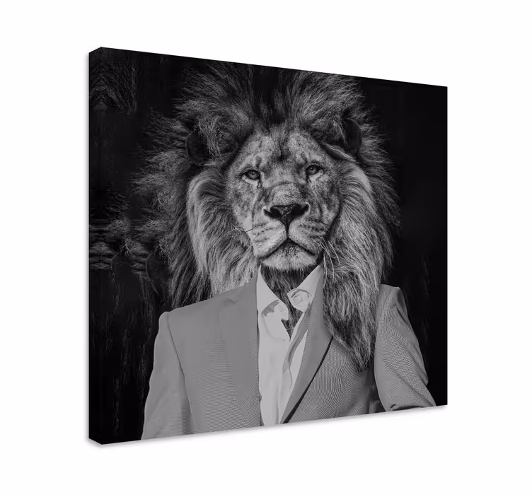 Pukuun pukeutunut leijona canvas-taulu - Tenstickers