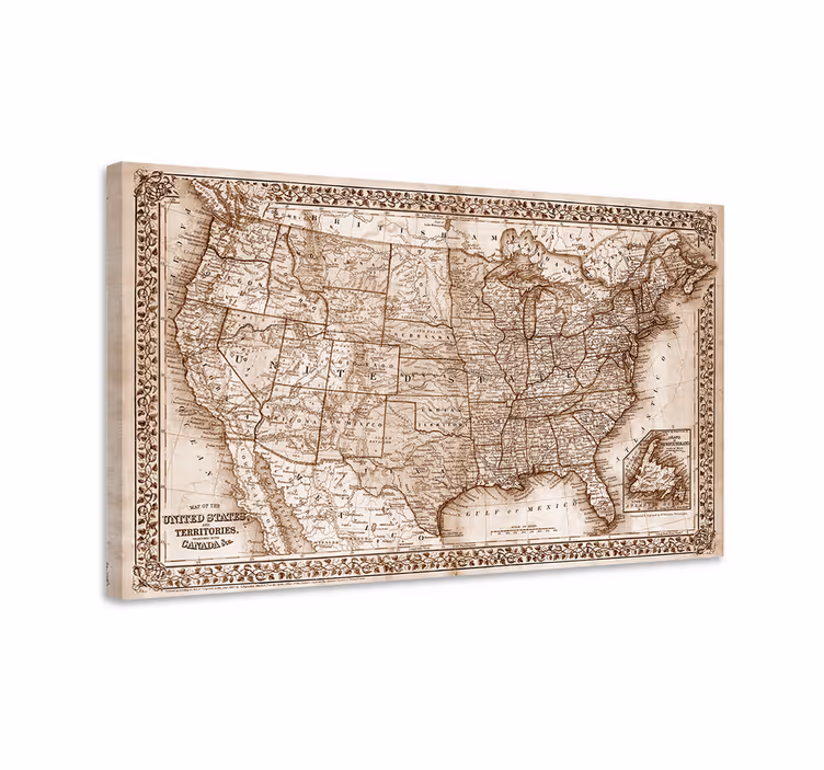 Vintage pohjois-amerikka maailmankartta canvas - Tenstickers