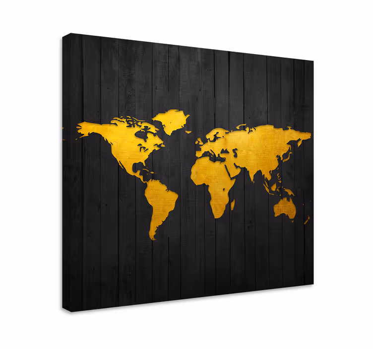 Tumman kultainen maailmankartta canvas - Tenstickers