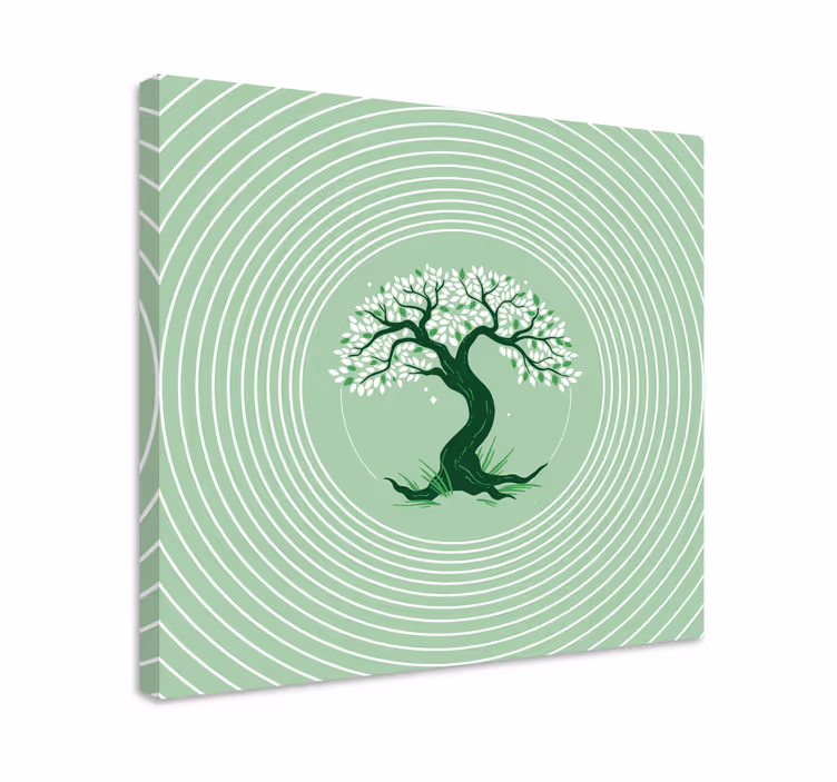 Iso vihreä käsin piirretty puu canvas - Tenstickers
