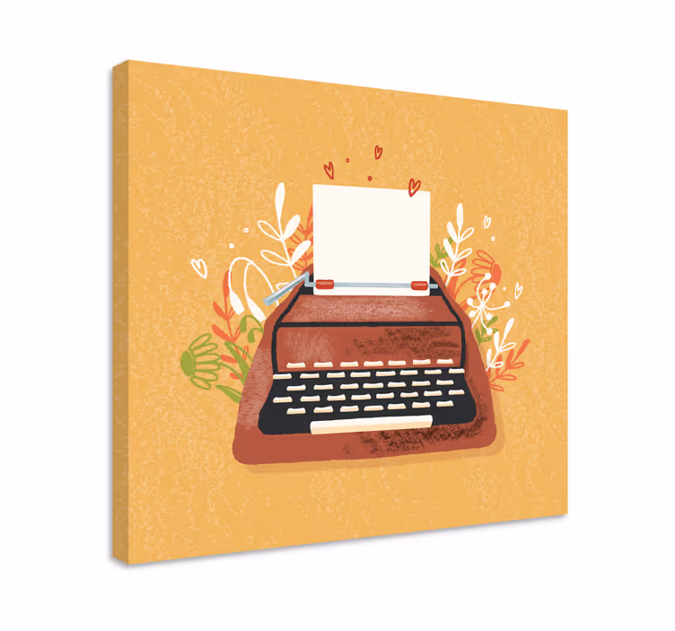 Punainen kirjoituskone kukilla canvas taulu kukka - Tenstickers