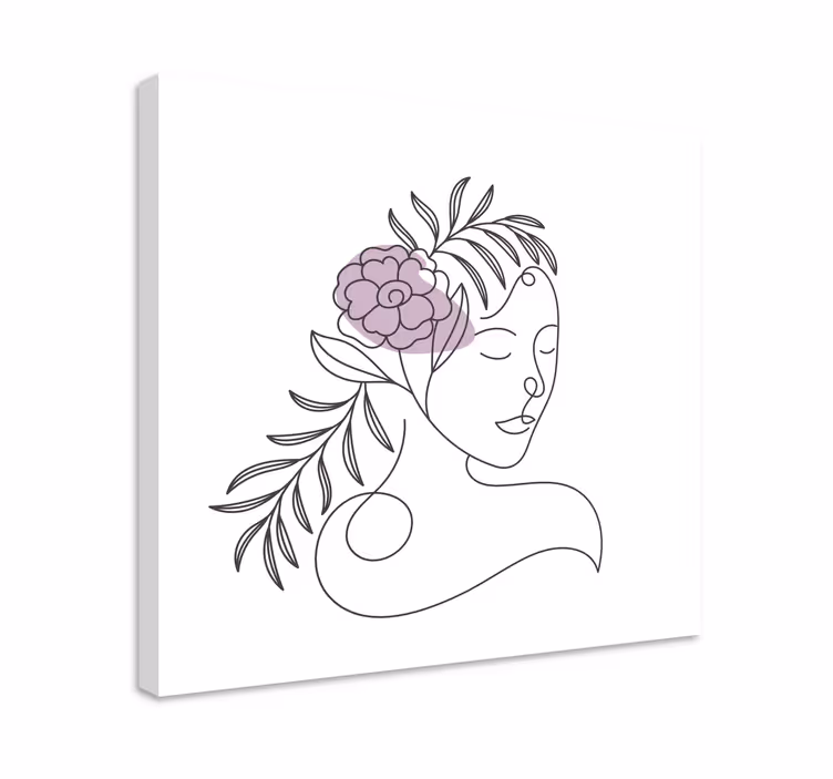 Piirretty naisen kasvot kukilla canvas taulu kukka - Tenstickers
