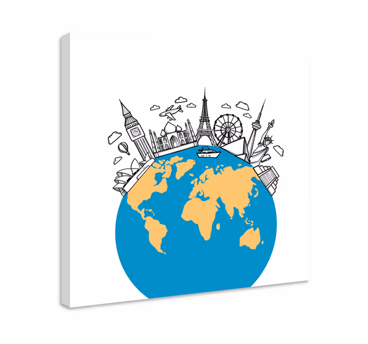Maamerkkien kuvakkeet maailmankartta canvas - Tenstickers