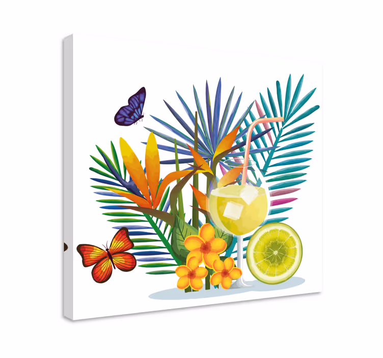 Tropiikin juoma-asetelma kukka ja kasvi canvas taulu - Tenstickers