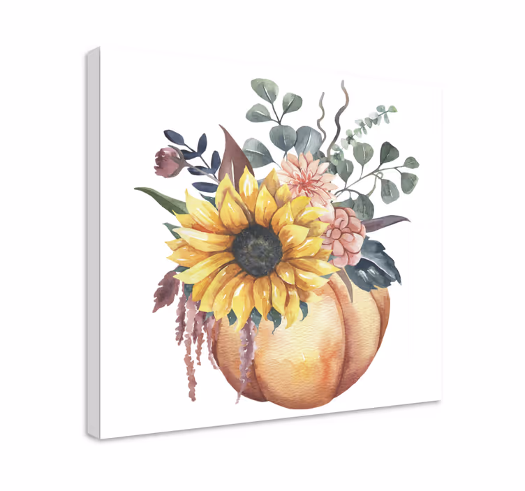 Kuollut auringonkukka ja kurpitsa hedelmä asetelma canvas - Tenstickers