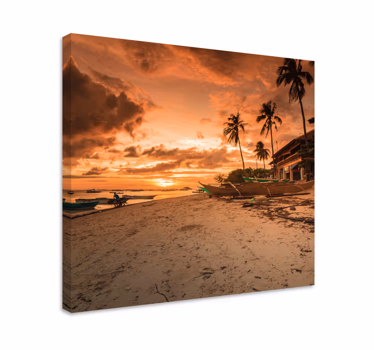 Rauhallinen auringonlasku veden yllä maisema canvas taulu - Tenstickers