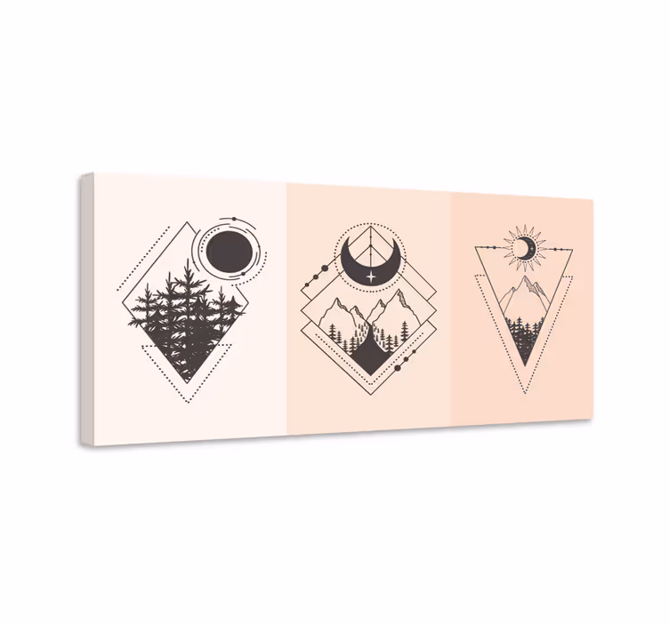 Geometrinen puu ja kuu nordic canvas - Tenstickers