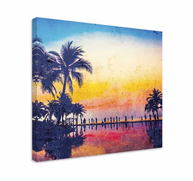 Auringonlasku palmuilla toimisto canvas - Tenstickers