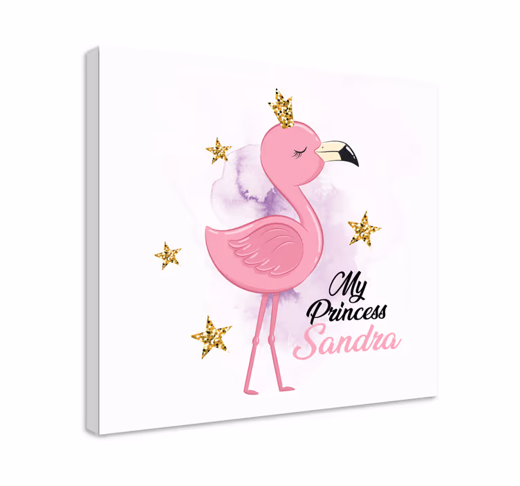 Söpö flamingo-prinsessa nimellä canvas taulu omasta kuvasta - Tenstickers