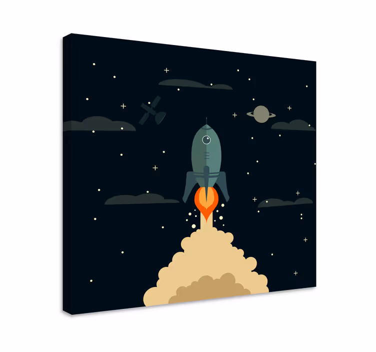 Sarjakuva raketti laukaisee avaruuteen lasten canvas - Tenstickers