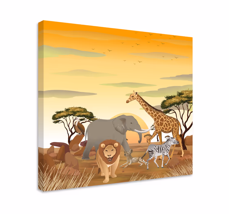 Afrikkalaiset eläimet, joissa on kasveja lasten canvas - Tenstickers