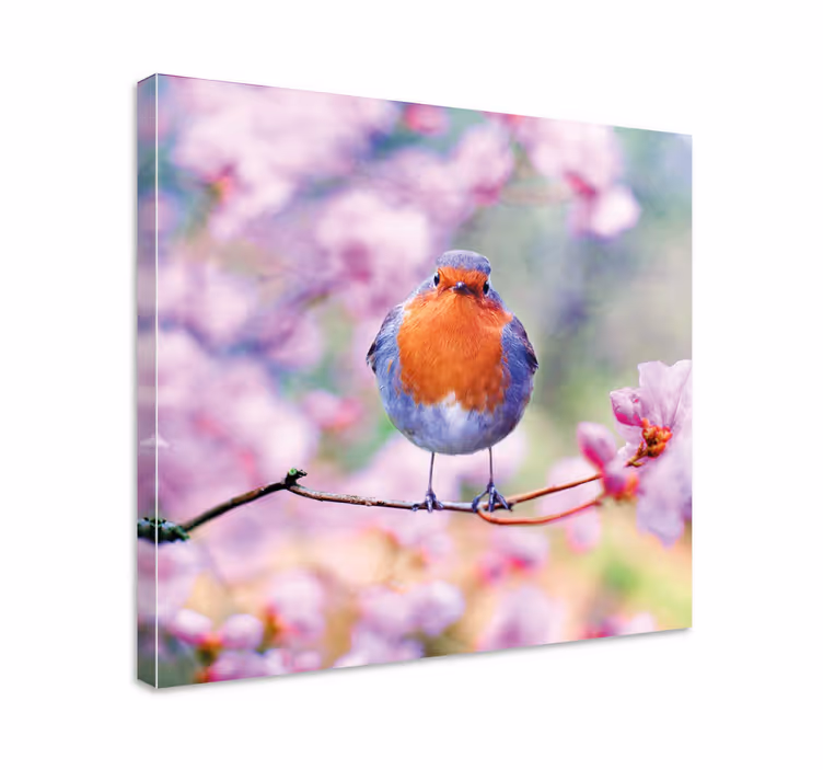 Pikku lintuja kukkivalla puulla canvas taulu kukka - Tenstickers