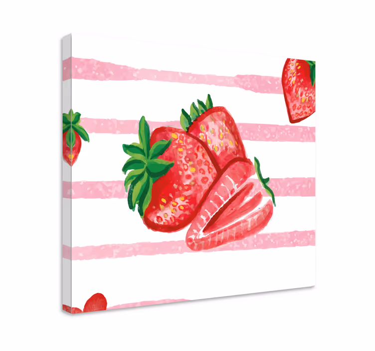 Maalatut mansikat raidallisella taustalla hedelmä asetelma canvas - Tenstickers